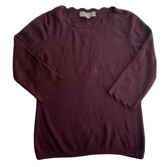 Philosophy Sweaters - Philosophy Sweater Size S Burgundy Scallop Neck 3/4 Sleeves Dark Red Knit Autumn